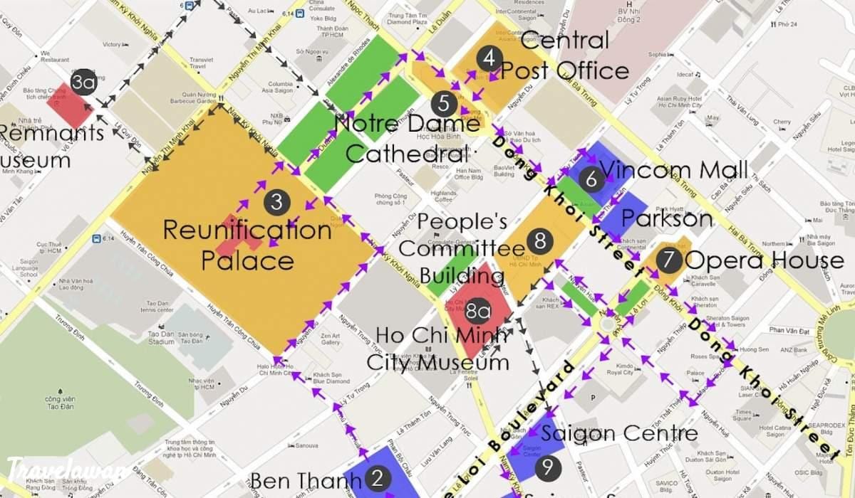 ホーチミン市を歩くツアーの地図